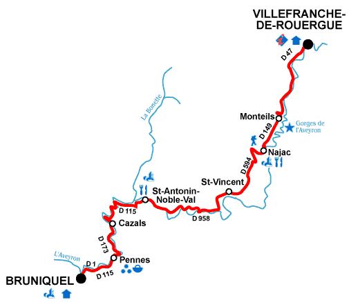 Carte et plan des gorges de l'Aveyron