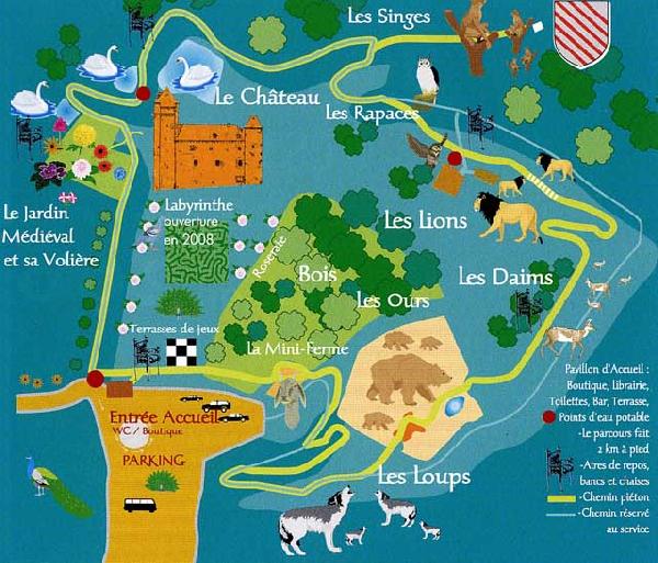 Plan du Parc du Colombier - Château - Jardin médiéval - Parc animalier - Aveyron - France